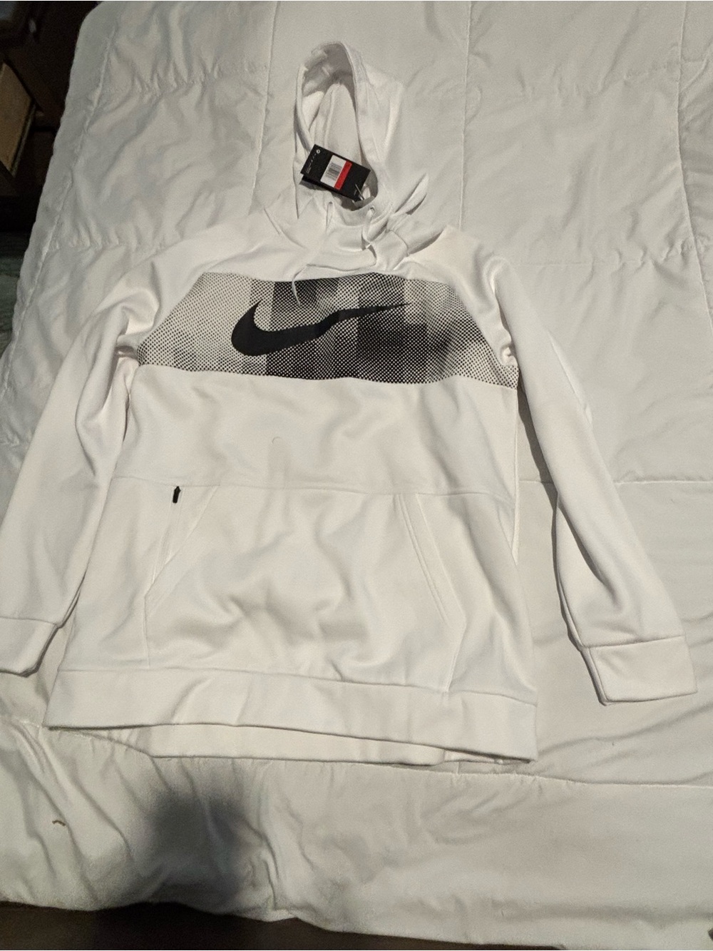 Nike Men’s White Hoodie with Black Swoosh Graphic